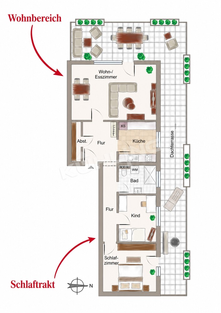 Illustrierte Darstellung - Abweichungen vorbehalten - Erdgeschosswohnung Vechta