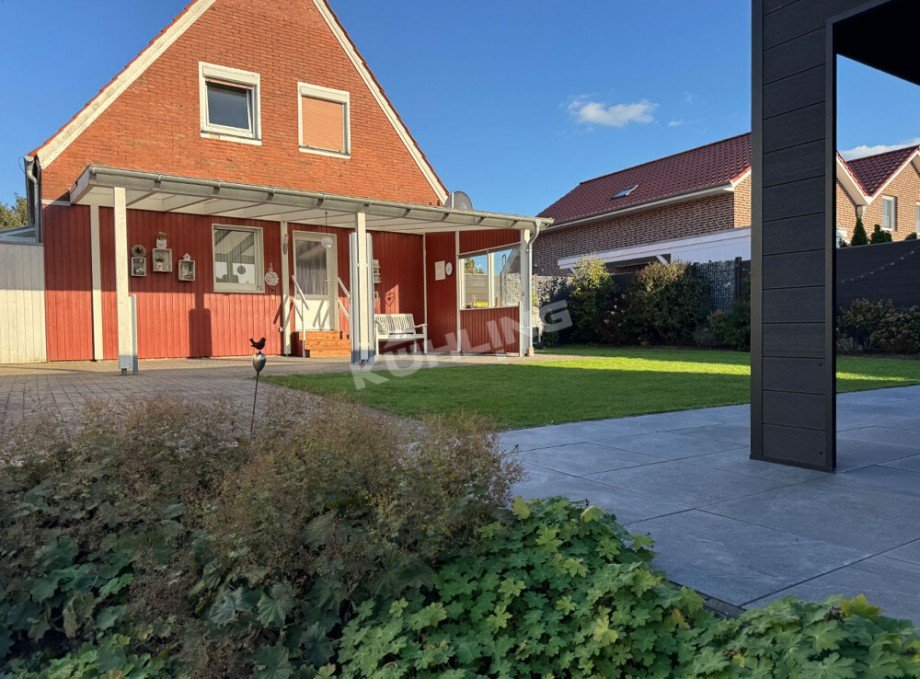 R�ckw�rtige Ansicht nebst �berdachter Terrasse Einfamilienhaus Calveslage