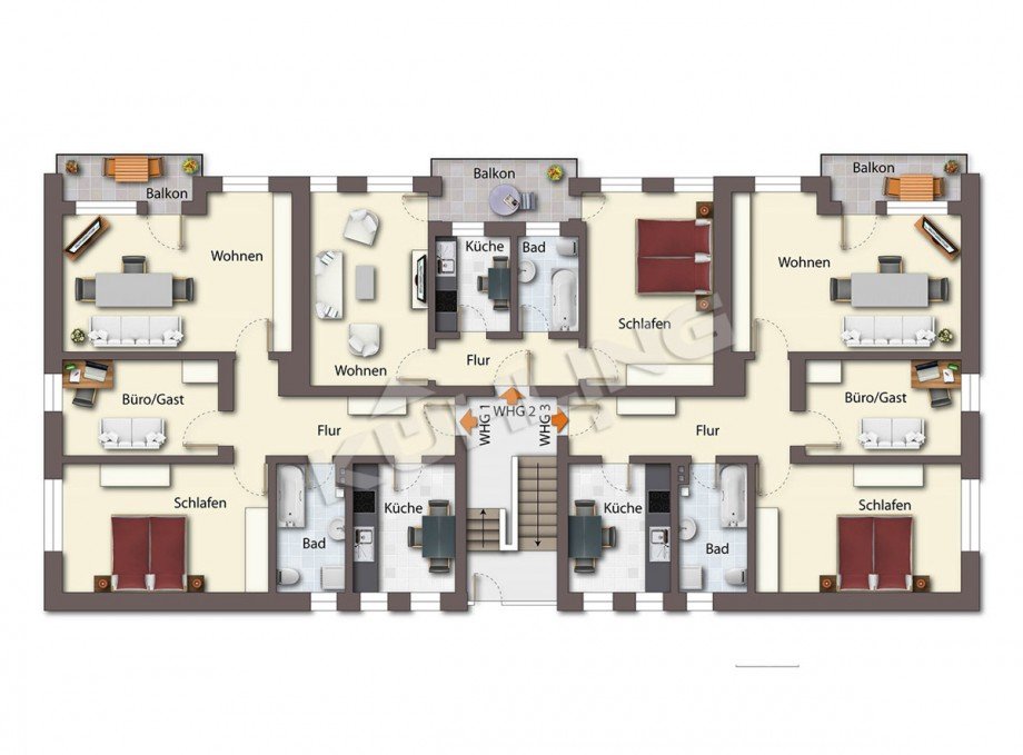 Grundriss Hochparterre sowie Obergeschoss - Abweichungen vorbehalten - Mehrfamilienhaus Diepholz
