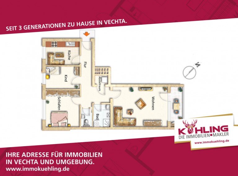  Vechta Etagenwohnung Entspannt zur�cklehnen!Kernsanierte 3-Zimmer-Wohnung!