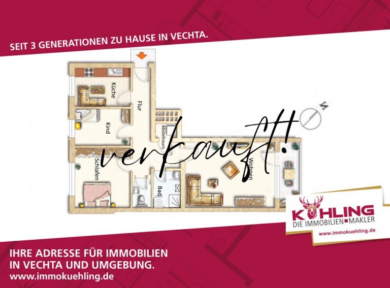  Vechta Etagenwohnung Entspannt zur�cklehnen!Kernsanierte 3-Zimmer-Wohnung!