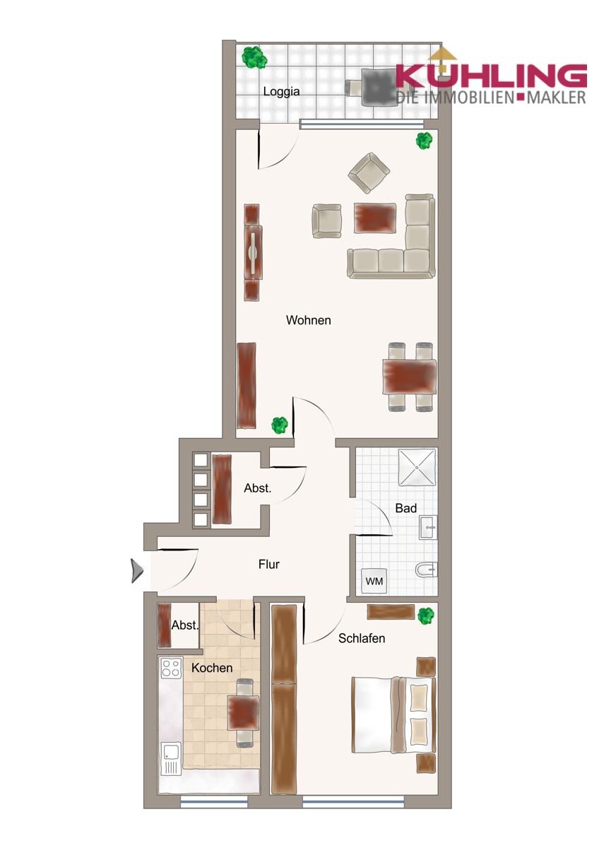 Grundriss - Abweichungen vorbehalten - Dachgeschosswohnung Vechta