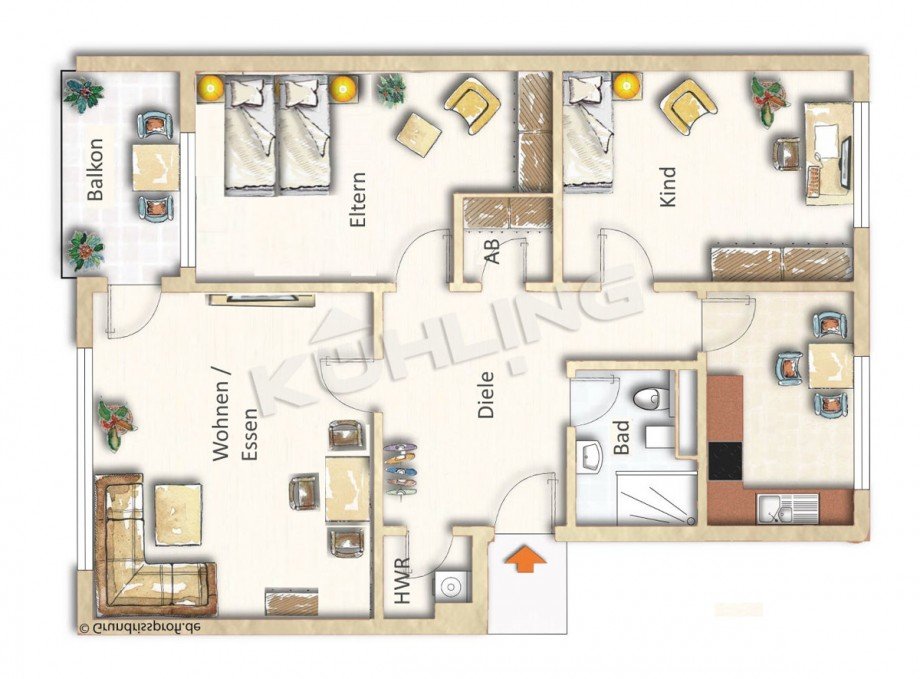 Grundriss - Abweichungen vorbehalten - Etagenwohnung Vechta
